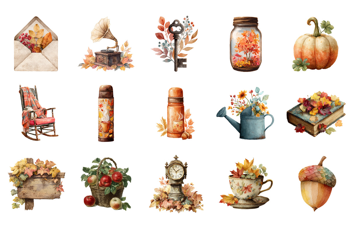 Vintage Autumn Clipart, an Illustration by Designking (Photo 2 of 5)
