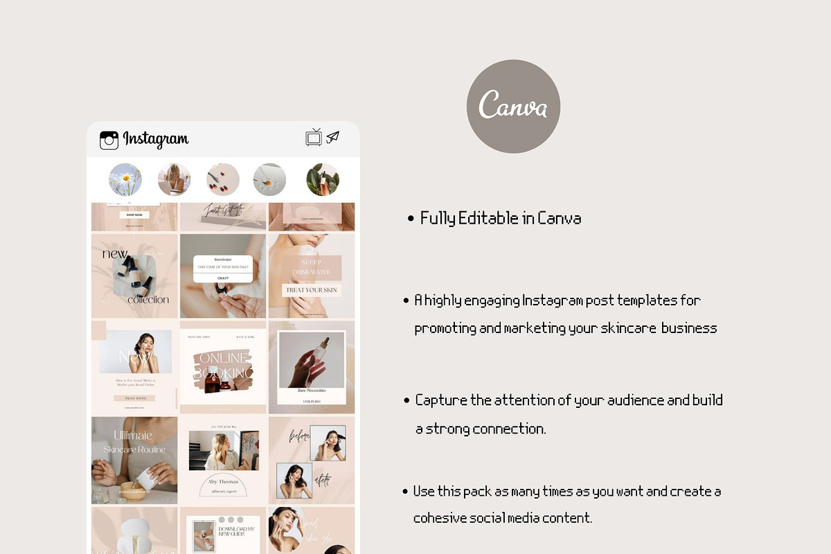Skincare Instagram Template Canva, a Social Media Template by Deepa Template Studio (Photo 10 of 15)