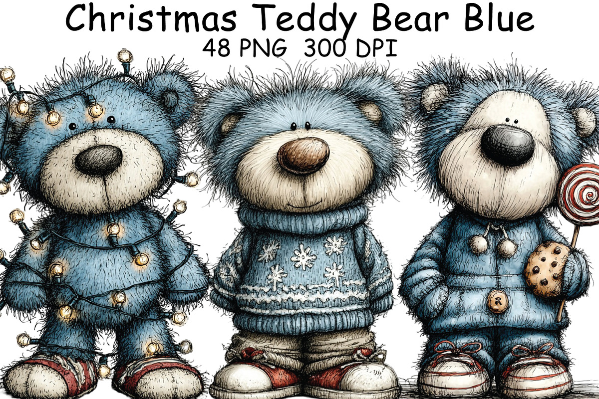 Christmas Teddy Bear Blue Clipart, an Illustration by CraftArtStudio (Photo 1 of 6)