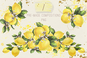 Lemons Sunny Watercolor Clipart