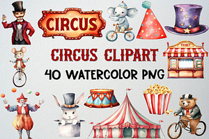 Watercolor Circus Clipart Set