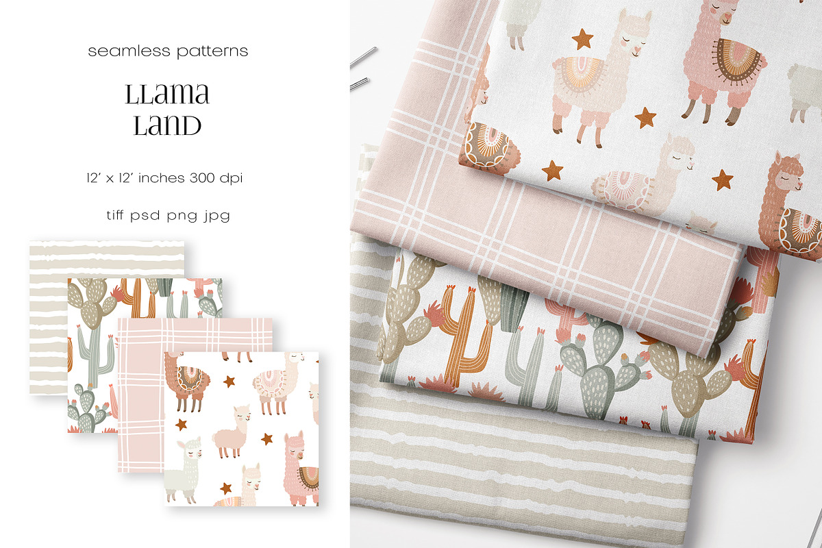 Llama Land Kids Pattern Collection, a Pattern Graphic by PROTEA Watercolor Studio (Photo 2 of 9)