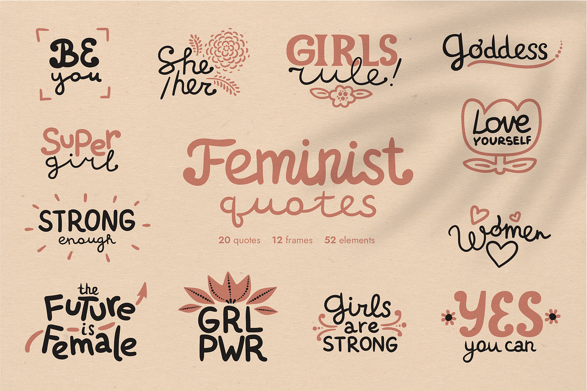 Feminist quotes. Vector lettering., an Object Graphic by anna khramtsova (Photo 1 of 11)