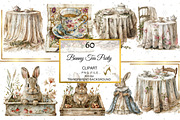 Watercolor Bunny Tea Party Clipart, an Illustration by NiiiNArt (Thumbnail 3 of 10)