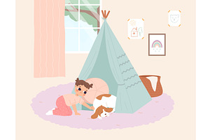 Cute little girl caring about dog, an Animal Illustration by Valerie Bodnar