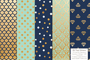 Navy & Mint Gold Foil Digital Papers, a Pattern Graphic by Amanda Ilkov (Thumbnail 3 of 4)
