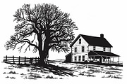 Farmhouse scene silhouette vector, an Illustration by Amazin_art (Thumbnail 3 of 13)
