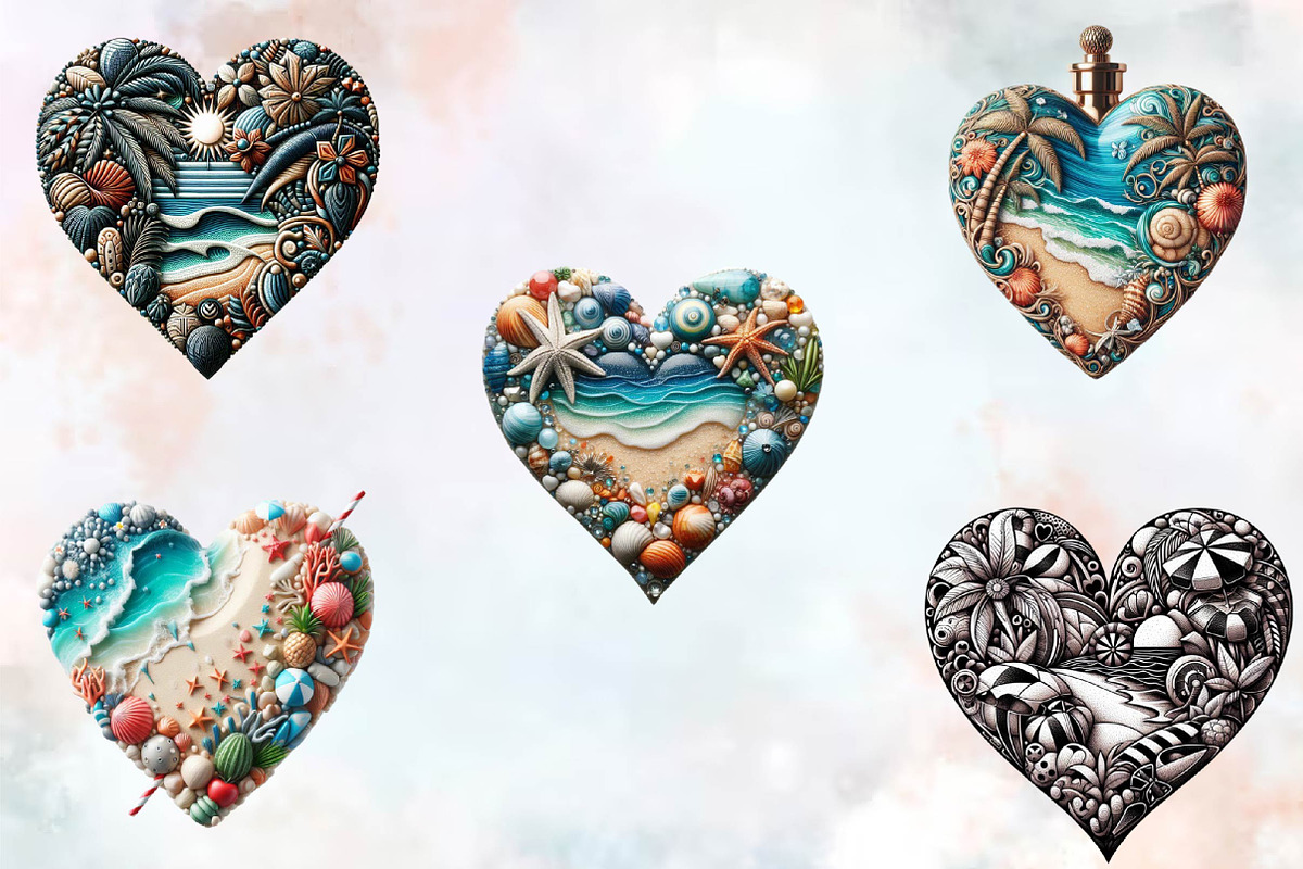 Beach Heart  Clipart Bundle, an Illustration by SVGArt (Photo 5 of 8)