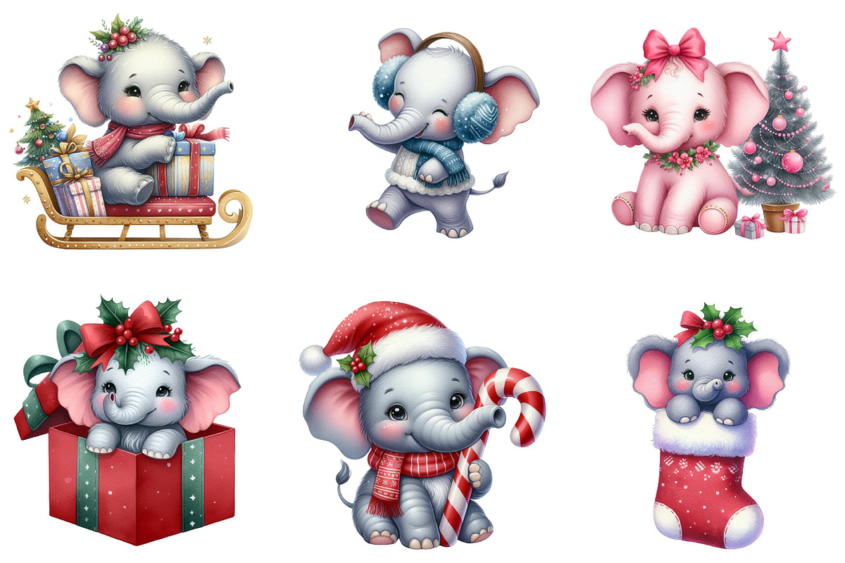 Chirstmas Elephant Clipart Sublimati, an Illustration by DreamArtGraphic (Photo 3 of 5)