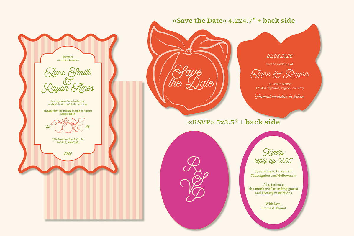 Peach summer wedding templates set, a Stationery Template by Garden in frame (Photo 4 of 10)
