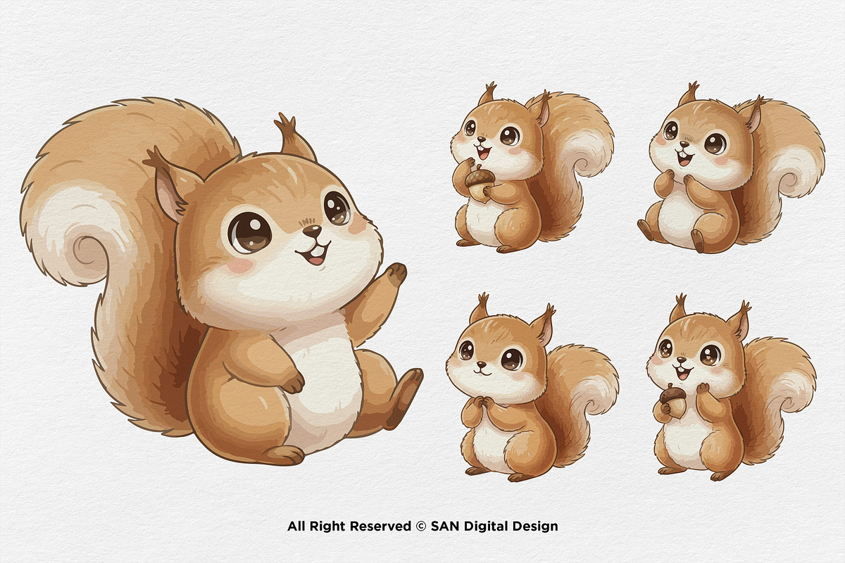 15 Bundle Watercolor Baby Squirrel, an Animal Illustration by Morspective (Photo 6 of 8)