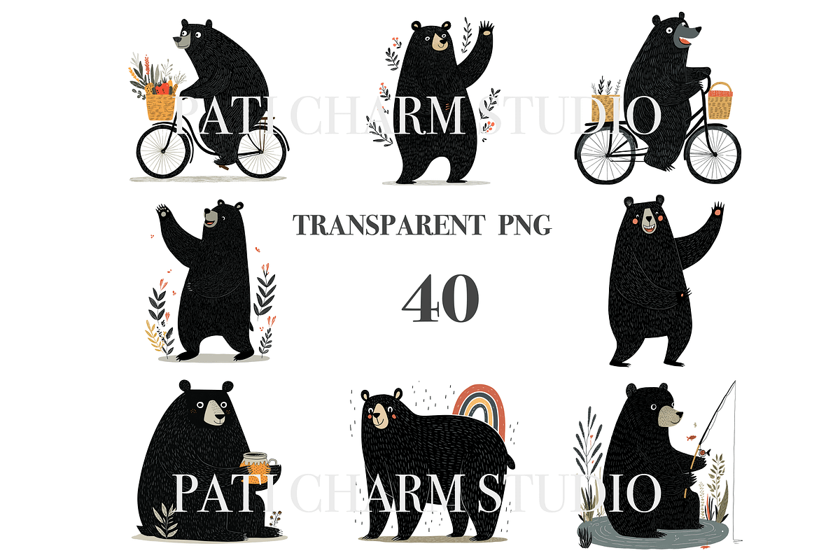40 Black Bear Clipart, an Animal Illustration by Pati Charm Studio (Photo 3 of 8)
