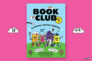 Retro Cartoon Book Club Flyer