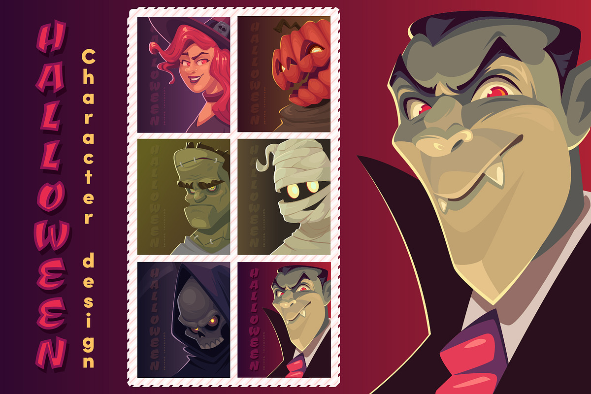 Halloween Character Portraits, an Illustration by VectorVision