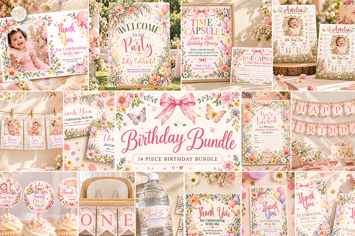 Wildflower Birthday Bundle Canva, a Marketing Template by KennedyStudio (Photo 1 of 20)
