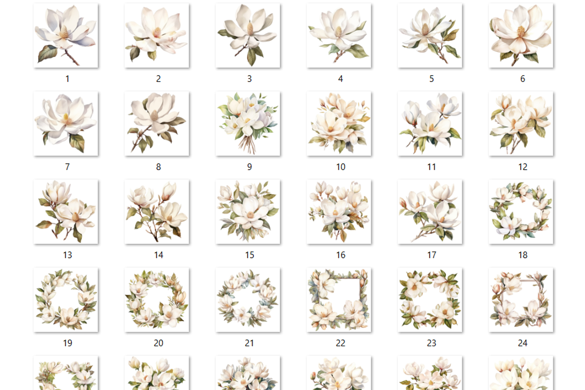 Watercolor Magnolia Flowers Set, a Decorative Illustration by GiraffeCreative (Photo 7 of 8)