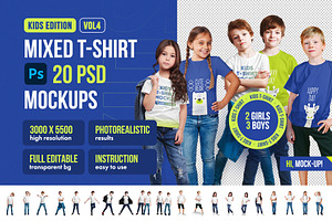 Mixed Kids T-Shirt PSD Mockups Vol4