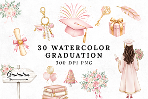 Watercolor Graduation Clipart Bundle, an Illustration by Elegant_Studio44