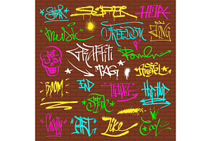 Graffity Grunge Color Font Text Phrases On Wall Vector Alphabet