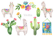 Hello, Llama watercolor clipart set, an Animal Illustration by Vivitta (Thumbnail 3 of 4)