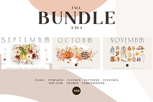 Fall Bundle - 3 in 1 Watercolor Set, a Seasonal Illustration by Kaleriia