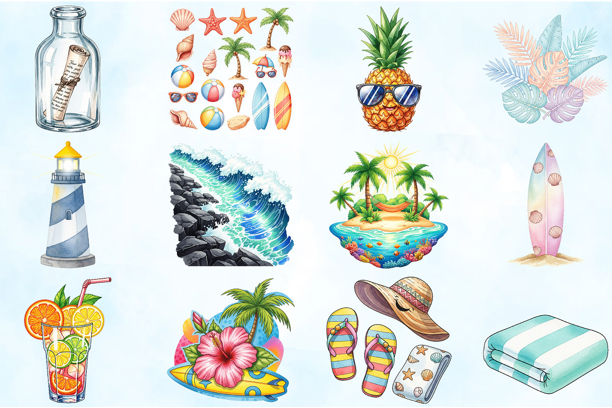 Coastal Summer Sublimation Clipart, an Illustration by Craft Nest (Photo 3 of 6)