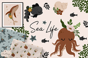 Sea Life With Floral Animals