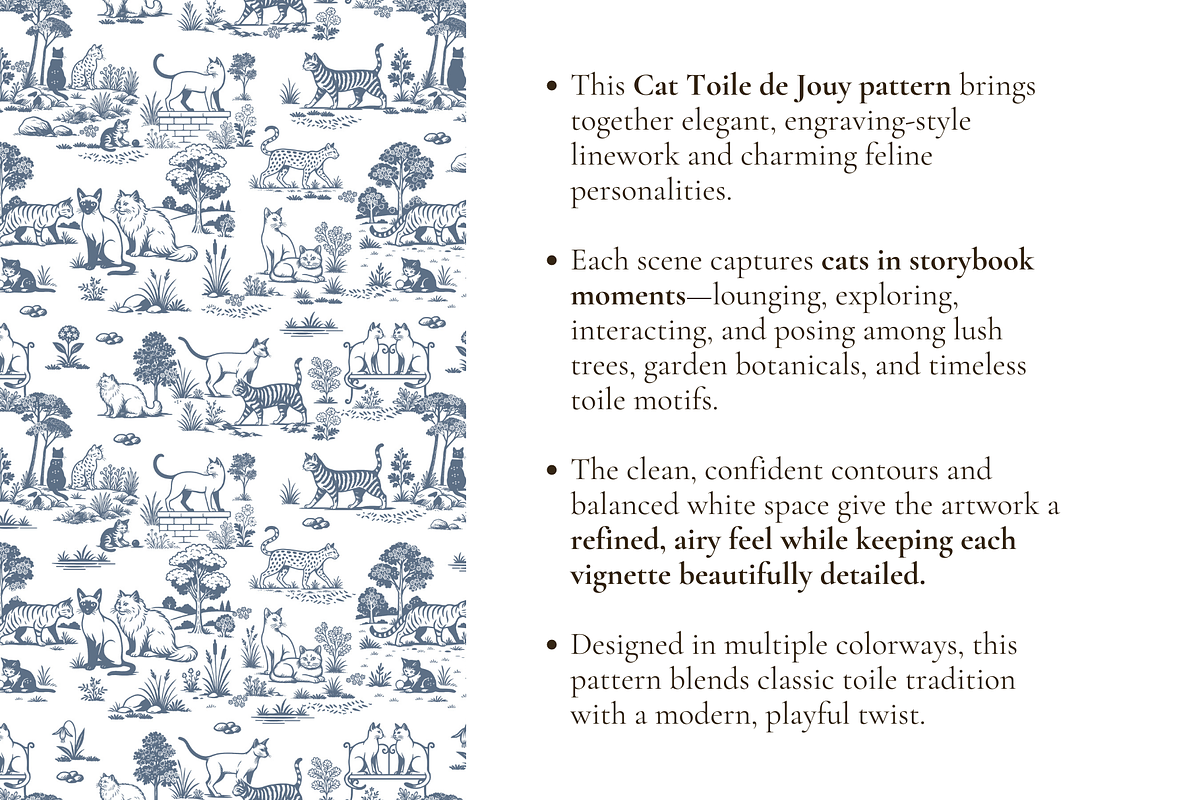 Cat Toile Illustrated Pattern, a Background Graphic by Hughes Studio (Photo 3 of 8)