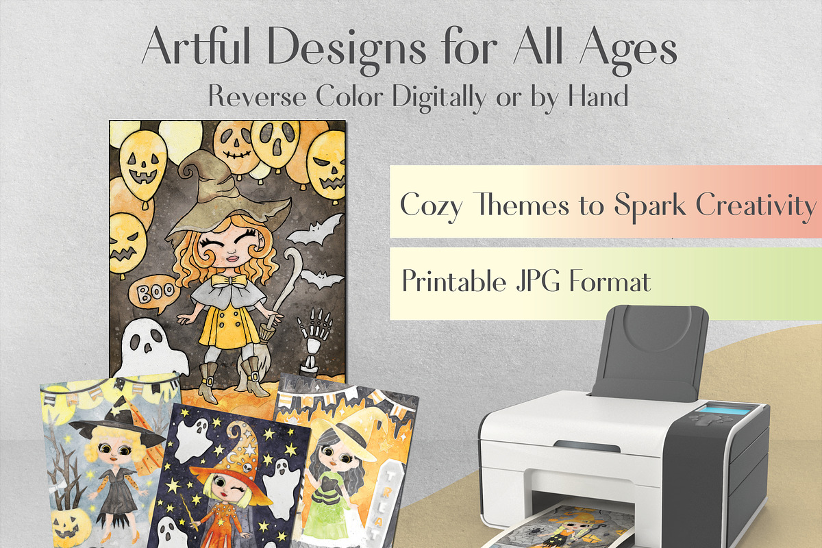 Halloween Reverse Coloring Pages, a Seasonal Illustration by Adirondack Canvas Studio (Photo 2 of 8)