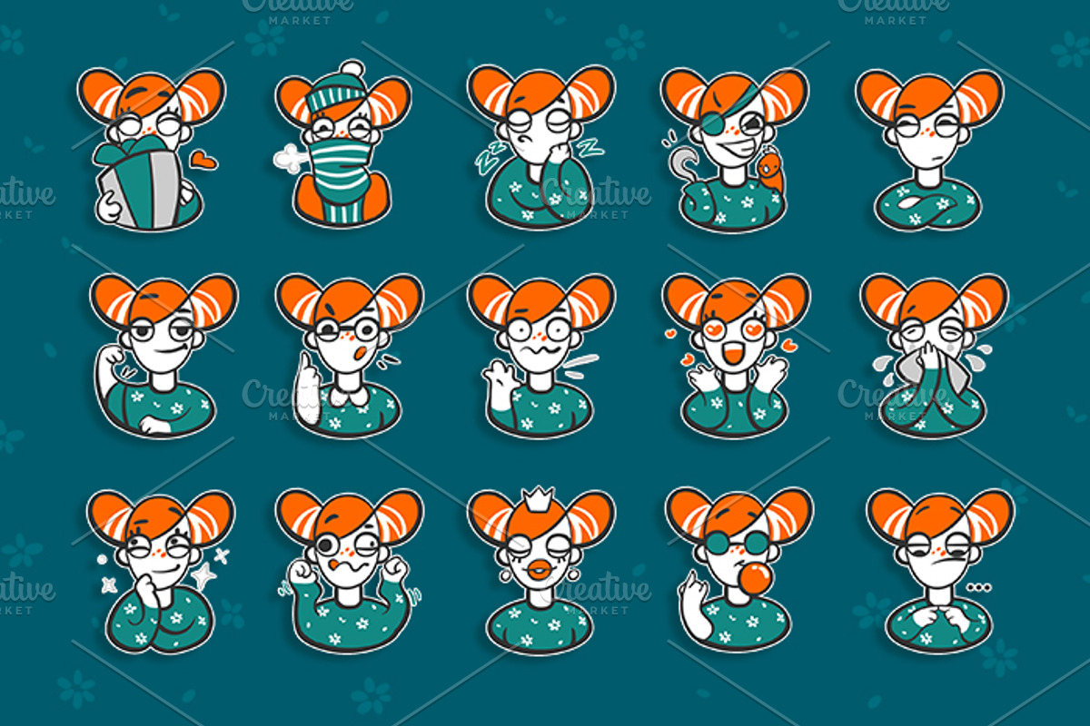 Girl Pippi sticker pack, an Illustration by Ira Cvetnaya (Photo 3 of 3)