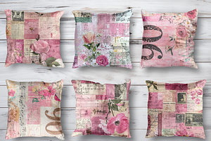 Pink Floral Patchwork Collages Sheet