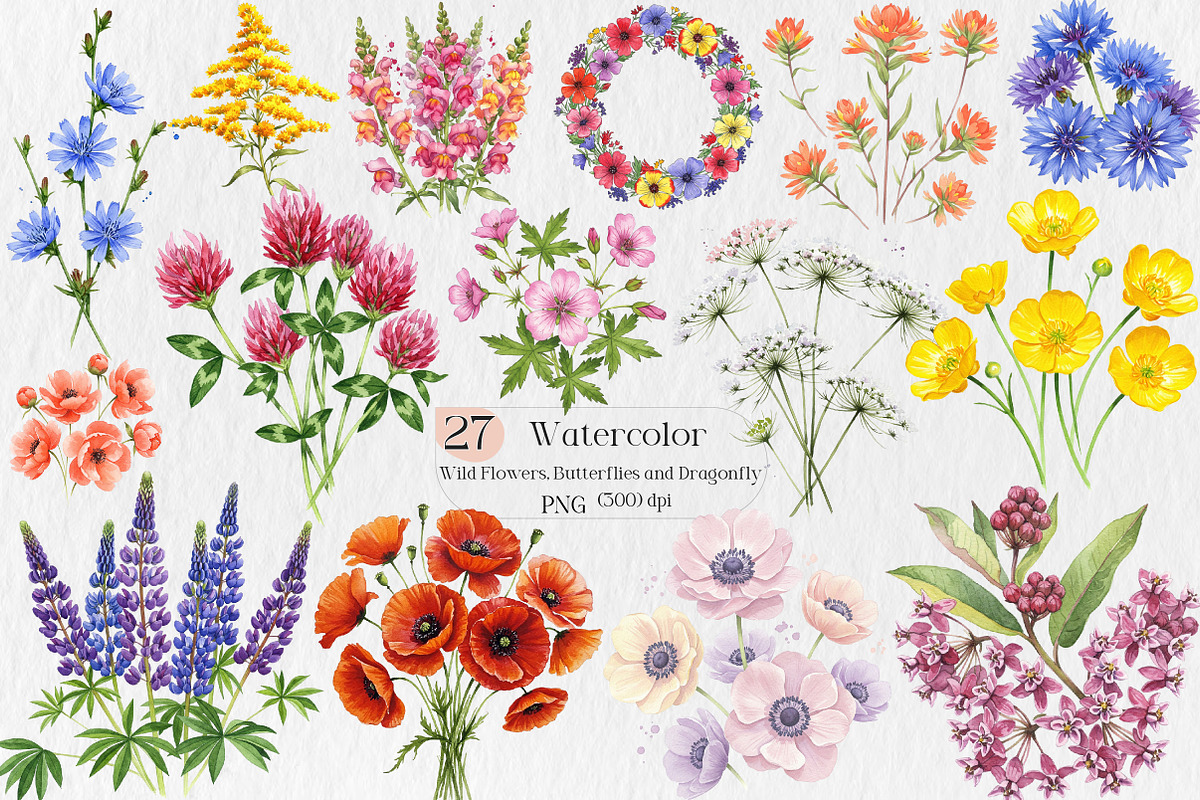 Wild Flowers, Butterflies and Dragon, an Illustration by Creative Art (Photo 1 of 9)