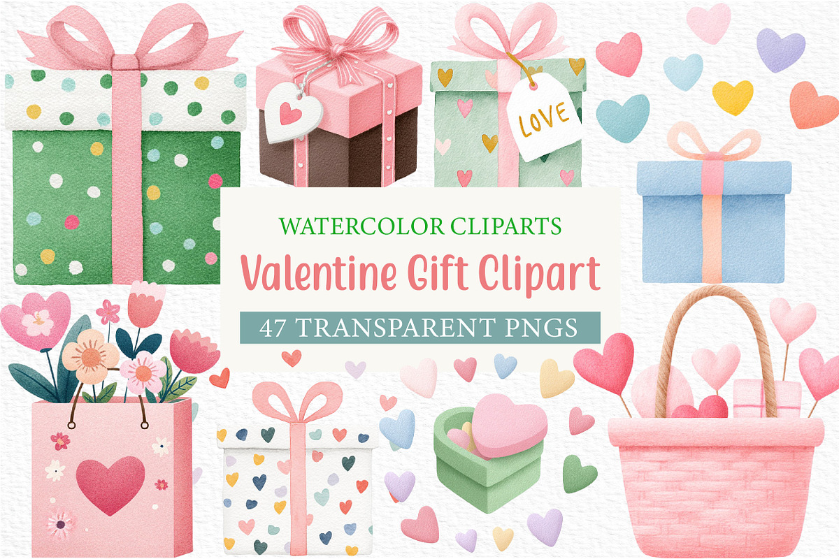 Watercolor Valentine Gift Clipart, an Illustration by Craft Nest (Photo 1 of 10)