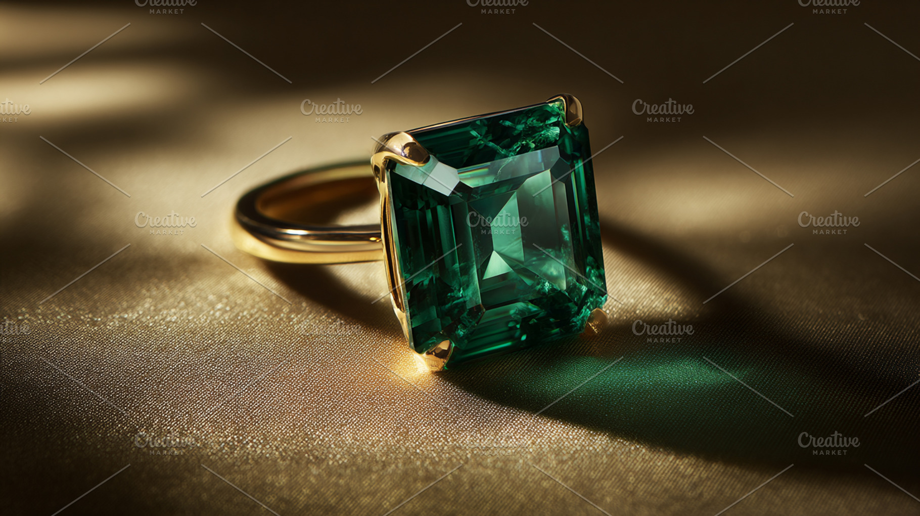 Emerald gold ring with rectangular gemstone creating luxurious r, a Photo by Studio ANNA