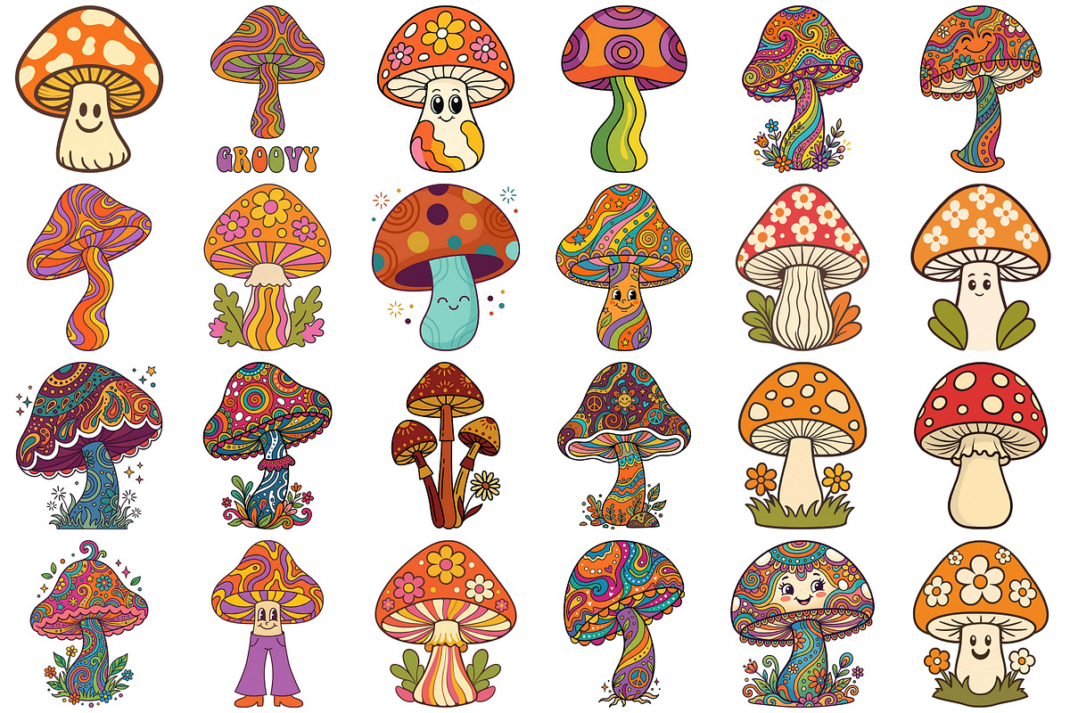 Groovy Mushrooms Clipart, an Object Illustration by Forhadx5 (Photo 3 of 11)