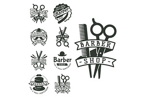 Vintage Barber Vector Logo Retro Style Haircutter Typography Flourishes Calligraphic Barbershop Icon Illustration.