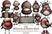 Whimsical Robin Bird Clipart, an Illustration by DreamCafeArt (Thumbnail 1 of 7)
