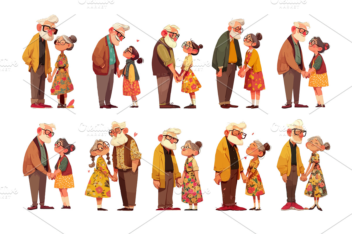 Elderly couple cartoon vector set, a Person Illustration by Onyx