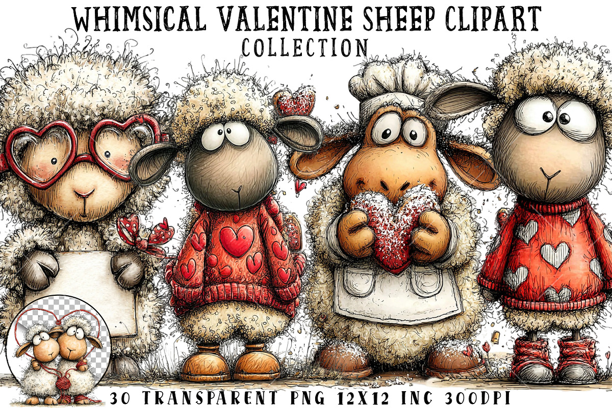 Whimsical Valentine Sheep Clipart, an Illustration by OK Design (Photo 1 of 6)