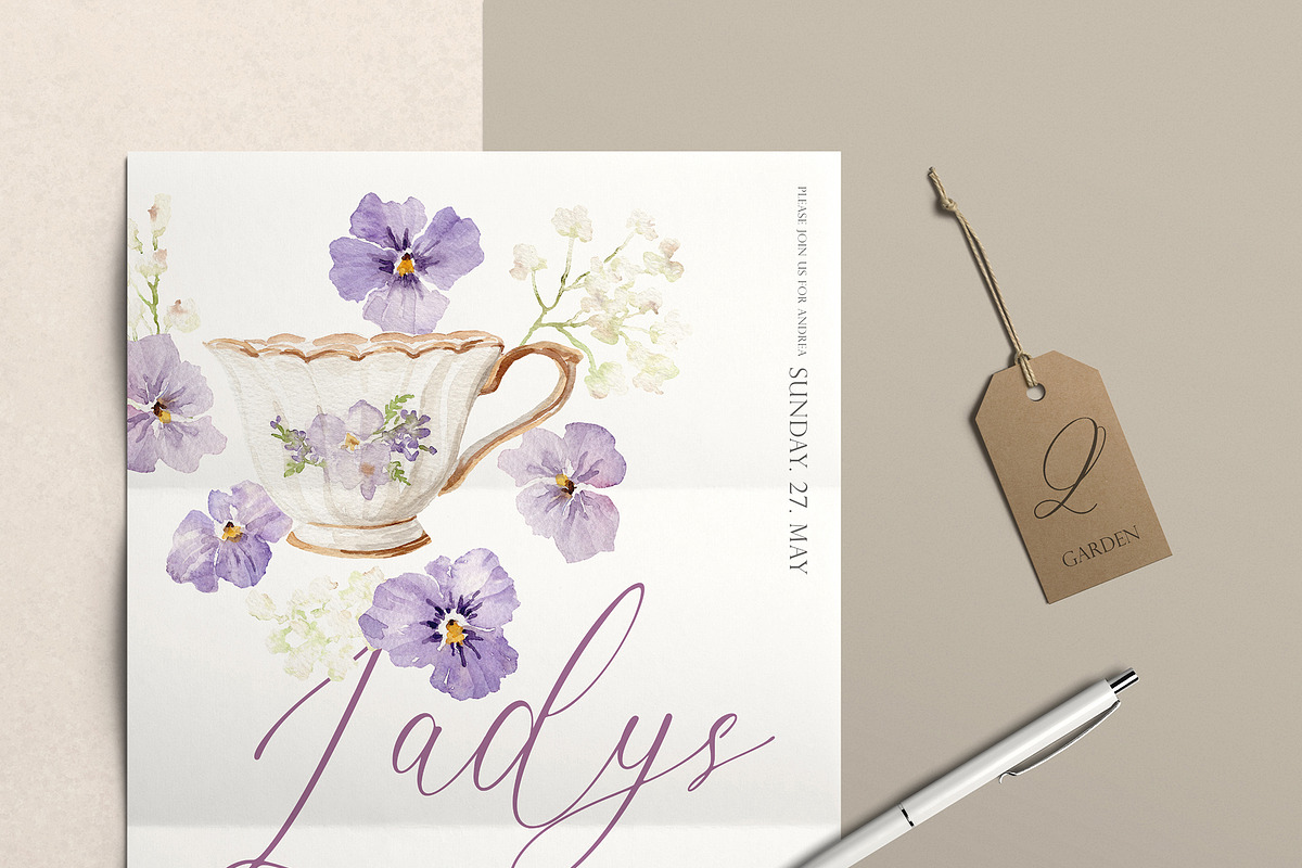 Watercolor Clipart - FLORAL TEATIME, a Decorative Illustration by Beigetime (Photo 7 of 9)