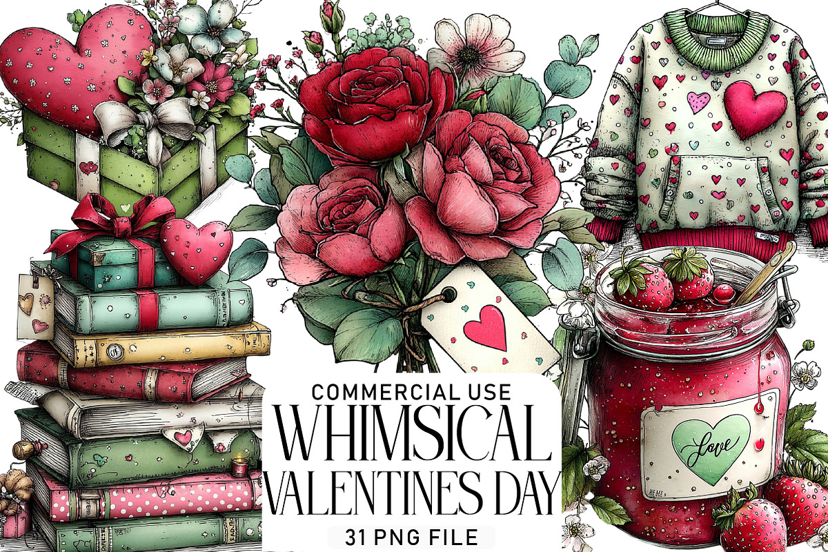 Whimsical Valentines Day Clipart, an Illustration by Daily.Designs (Photo 1 of 7)