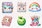 Kawaii Glitter School Clipart, an Illustration by CreationArt (Thumbnail 3 of 5)