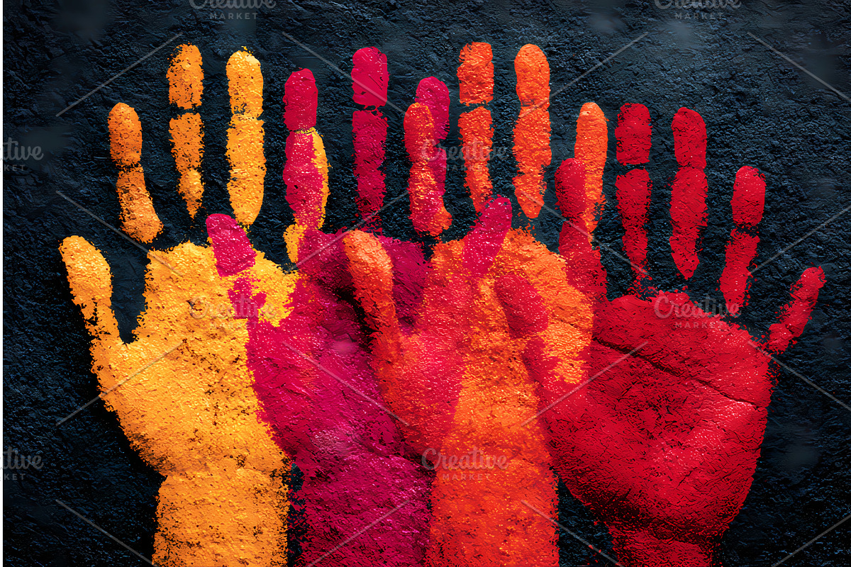 Colorful hand prints symbolizing, an Illustration by Lukas Jonaitis SHOP