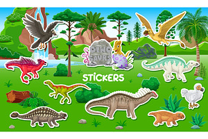 Stickers pack of dinosaurs, an Animal Illustration by Vector Tradition
