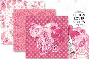 Roses Heart Digital Paper Pack