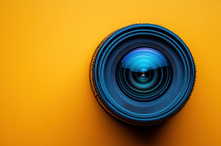 Brightly colored camera lens on a vi, a Photo by Tanuart