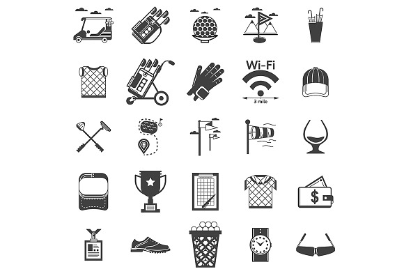 Sport black vector icons. Golf preview 2