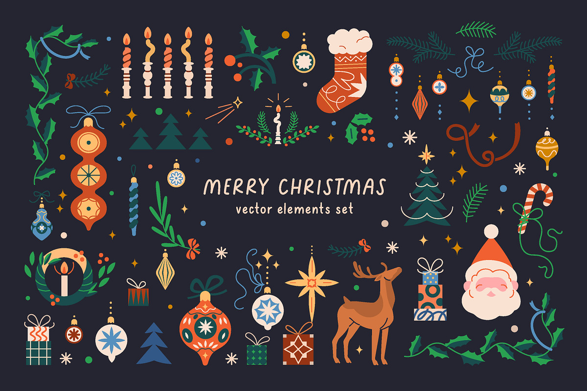 Christmas & New Year decorations set, a Seasonal Illustration by Good Studio (Photo 1 of 8)