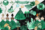 Emerald Watercolor Princess Clipart, an Illustration by Digital Curio (Thumbnail 2 of 3)