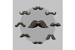 mustaches styles nine icons, an Object Illustration by studiogstock